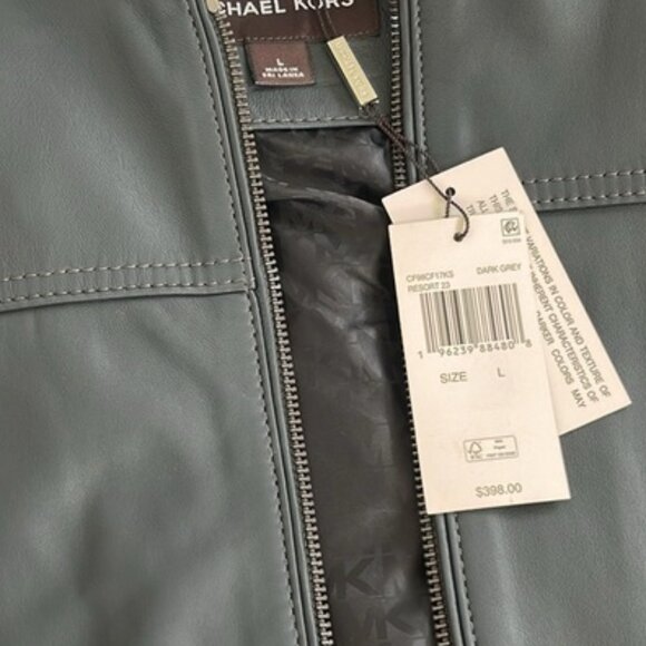 NWT MICHAEL KORS MENS Genuine Lambskin Leather dark gray Racer 💗💗💗💗💗💗 - Picture 4 of 11